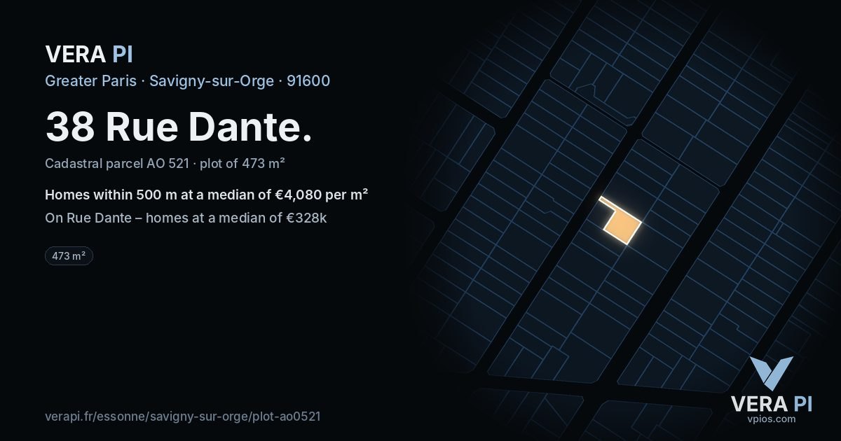 38 Rue Dante, Savigny-sur-Orge at night – the plot lit, the parcels around coloured by the prices near them
