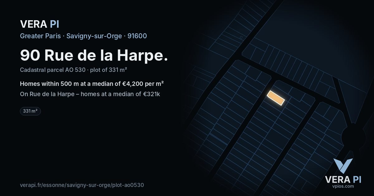 90 Rue de la Harpe, Savigny-sur-Orge at night – the plot lit, the parcels around coloured by the prices near them