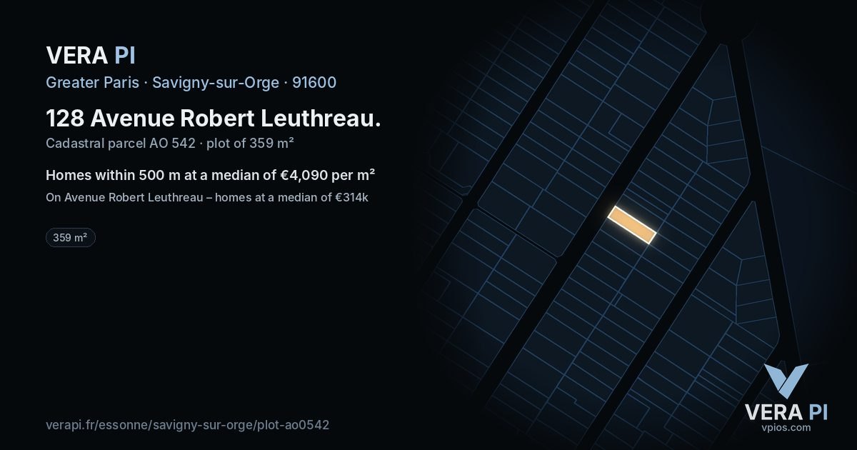 128 Avenue Robert Leuthreau, Savigny-sur-Orge at night – the plot lit, the parcels around coloured by the prices near them