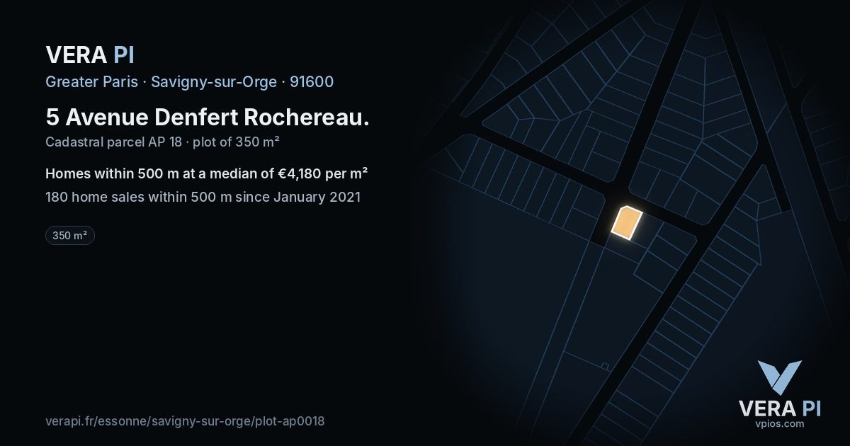 5 Avenue Denfert Rochereau, Savigny-sur-Orge at night – the plot lit, the parcels around coloured by the prices near them