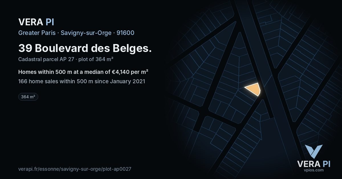 39 Boulevard des Belges, Savigny-sur-Orge at night – the plot lit, the parcels around coloured by the prices near them