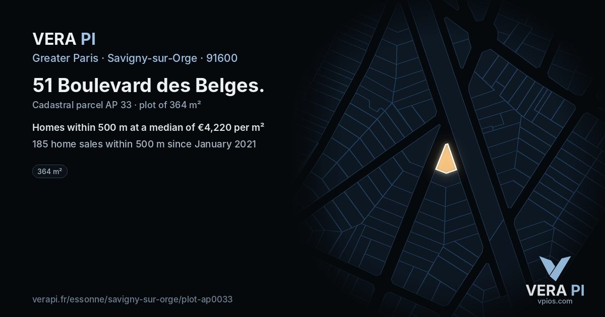 51 Boulevard des Belges, Savigny-sur-Orge at night – the plot lit, the parcels around coloured by the prices near them