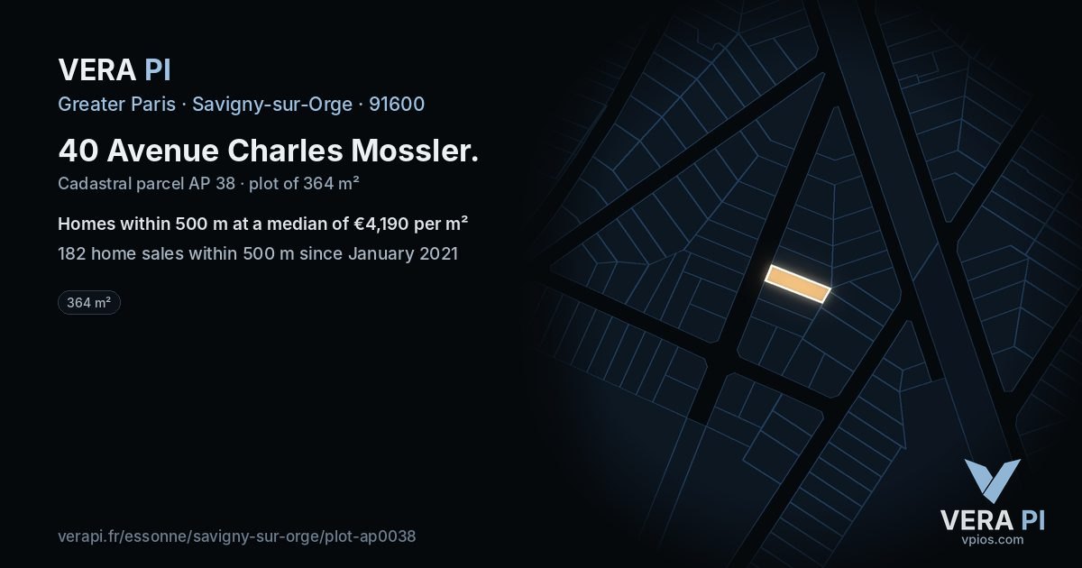 40 Avenue Charles Mossler, Savigny-sur-Orge at night – the plot lit, the parcels around coloured by the prices near them