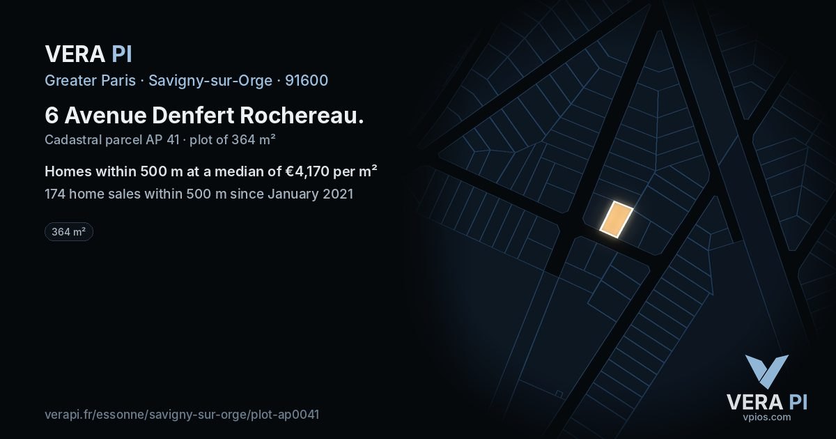 6 Avenue Denfert Rochereau, Savigny-sur-Orge at night – the plot lit, the parcels around coloured by the prices near them