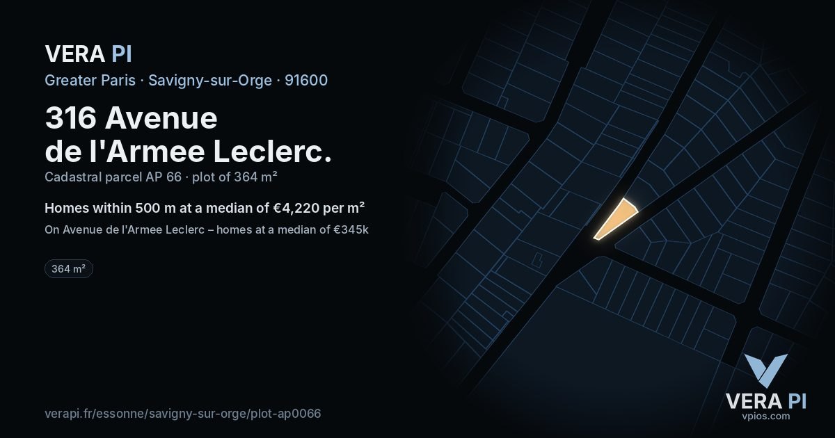 316 Avenue de l'Armee Leclerc, Savigny-sur-Orge at night – the plot lit, the parcels around coloured by the prices near them