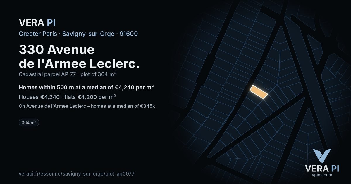 330 Avenue de l'Armee Leclerc, Savigny-sur-Orge at night – the plot lit, the parcels around coloured by the prices near them