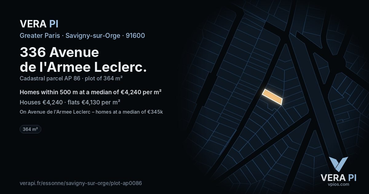 336 Avenue de l'Armee Leclerc, Savigny-sur-Orge at night – the plot lit, the parcels around coloured by the prices near them