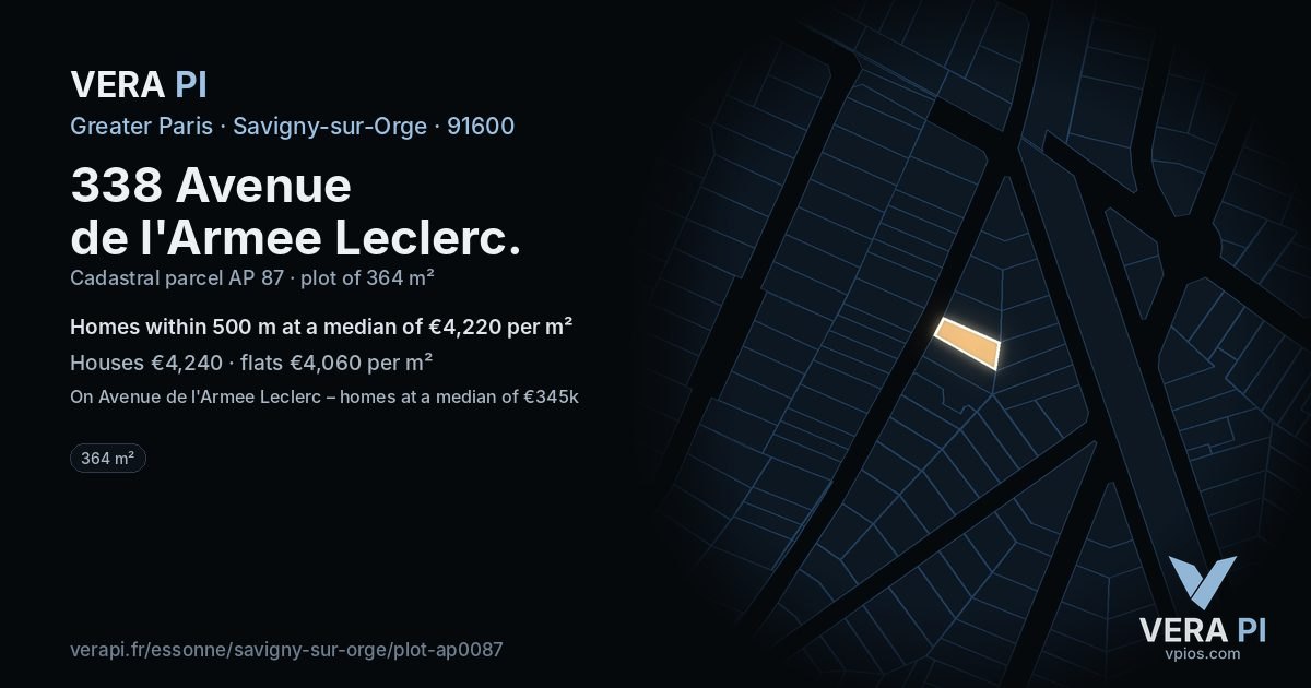 338 Avenue de l'Armee Leclerc, Savigny-sur-Orge at night – the plot lit, the parcels around coloured by the prices near them