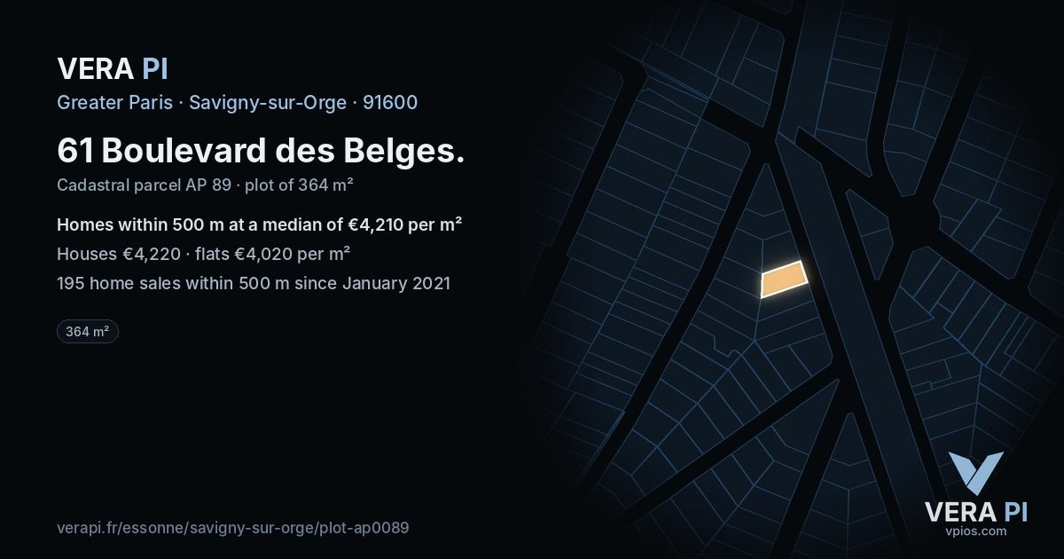 61 Boulevard des Belges, Savigny-sur-Orge at night – the plot lit, the parcels around coloured by the prices near them