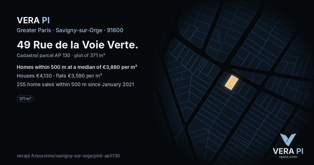 49 Rue de la Voie Verte, Savigny-sur-Orge at night – the plot lit, the parcels around coloured by the prices near them