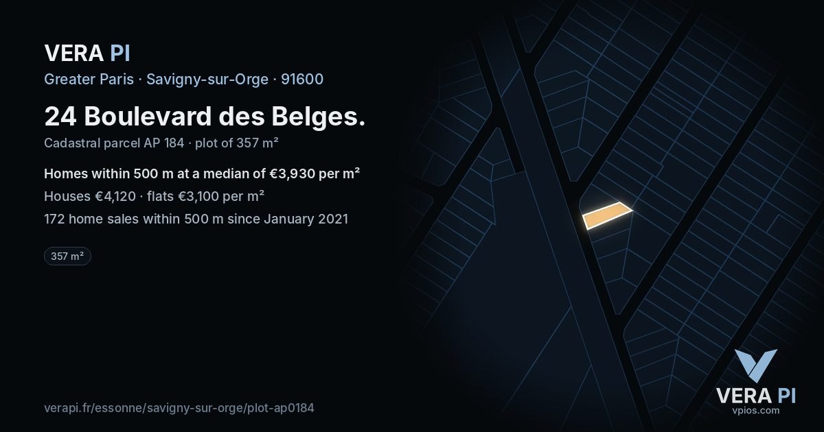 24 Boulevard des Belges, Savigny-sur-Orge at night – the plot lit, the parcels around coloured by the prices near them