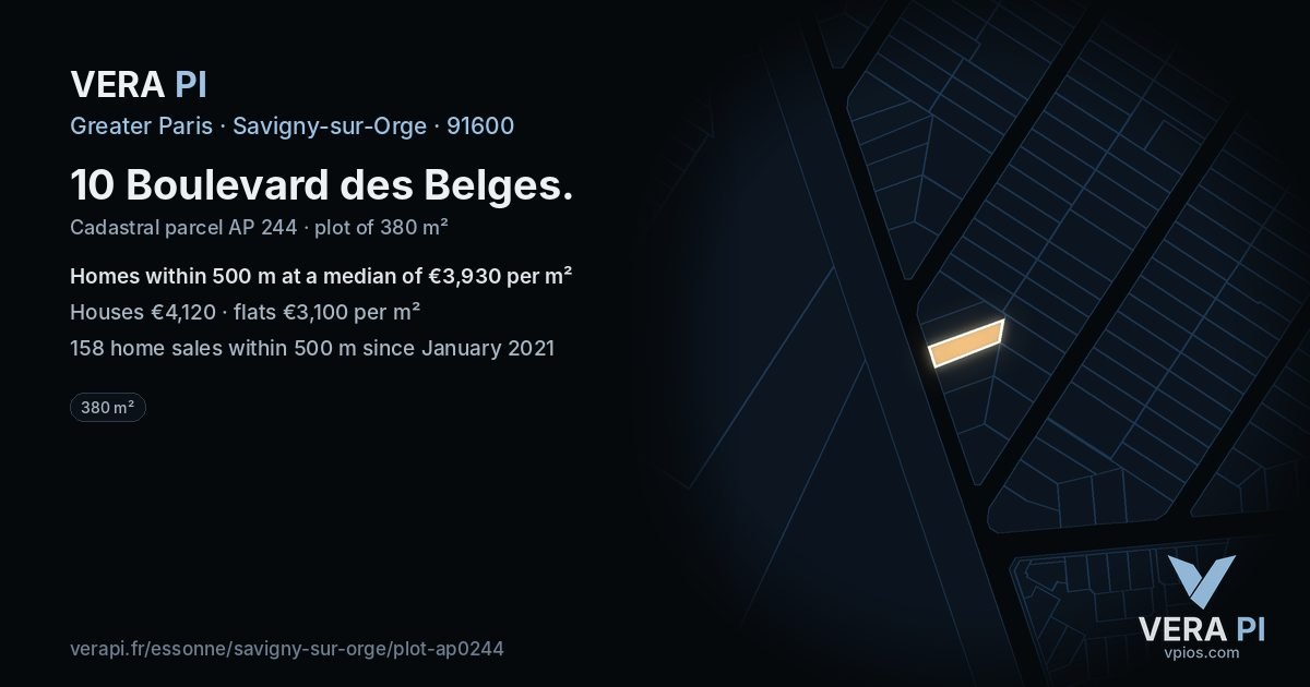 10 Boulevard des Belges, Savigny-sur-Orge at night – the plot lit, the parcels around coloured by the prices near them