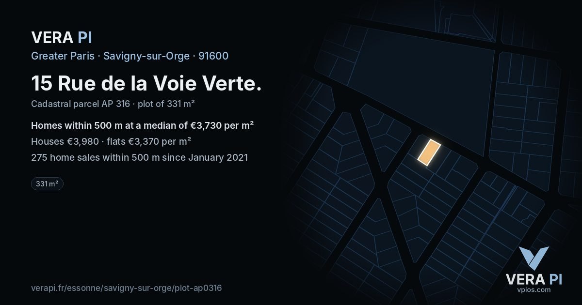 15 Rue de la Voie Verte, Savigny-sur-Orge at night – the plot lit, the parcels around coloured by the prices near them