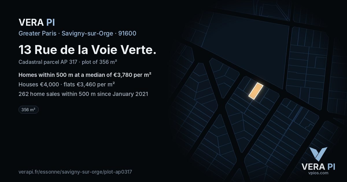 13 Rue de la Voie Verte, Savigny-sur-Orge at night – the plot lit, the parcels around coloured by the prices near them