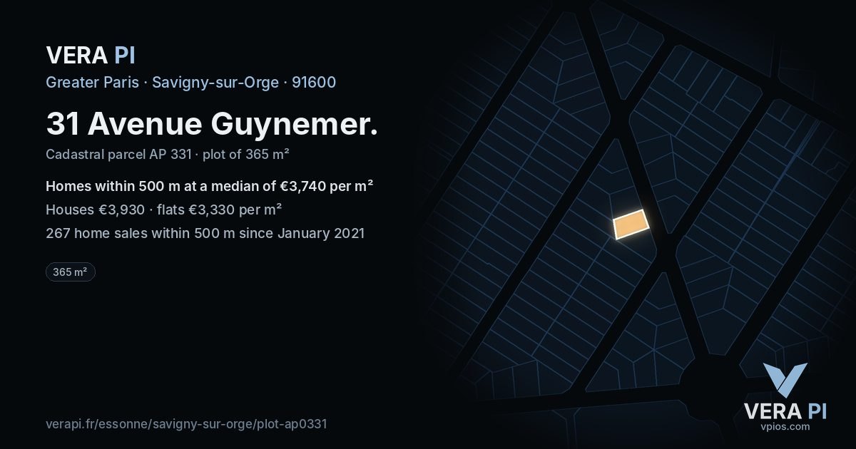 31 Avenue Guynemer, Savigny-sur-Orge at night – the plot lit, the parcels around coloured by the prices near them