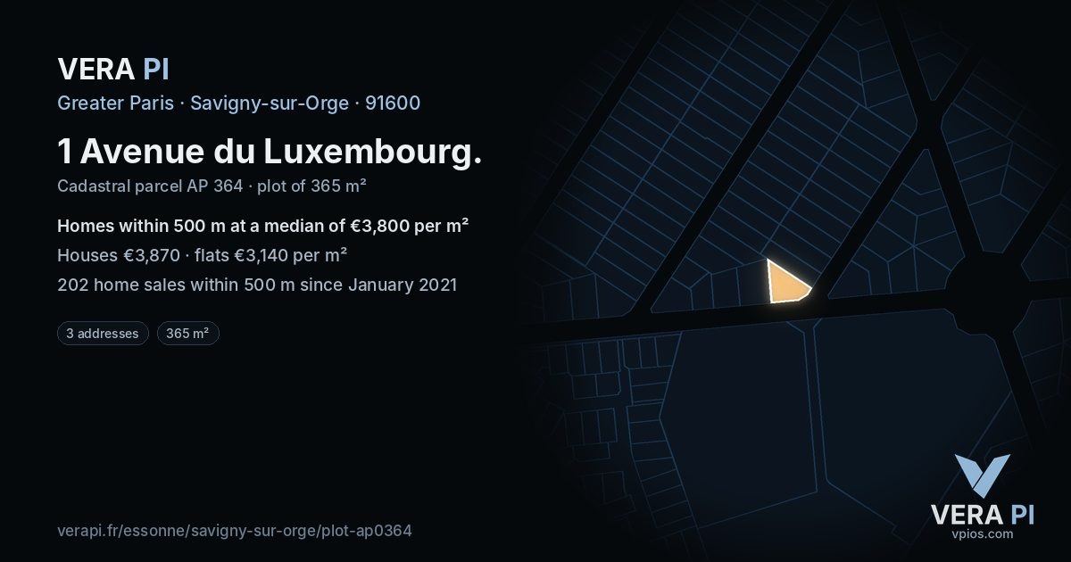 1 Avenue du Luxembourg, Savigny-sur-Orge at night – the plot lit, the parcels around coloured by the prices near them
