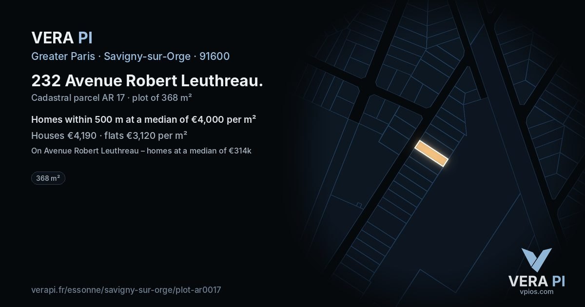 232 Avenue Robert Leuthreau, Savigny-sur-Orge at night – the plot lit, the parcels around coloured by the prices near them