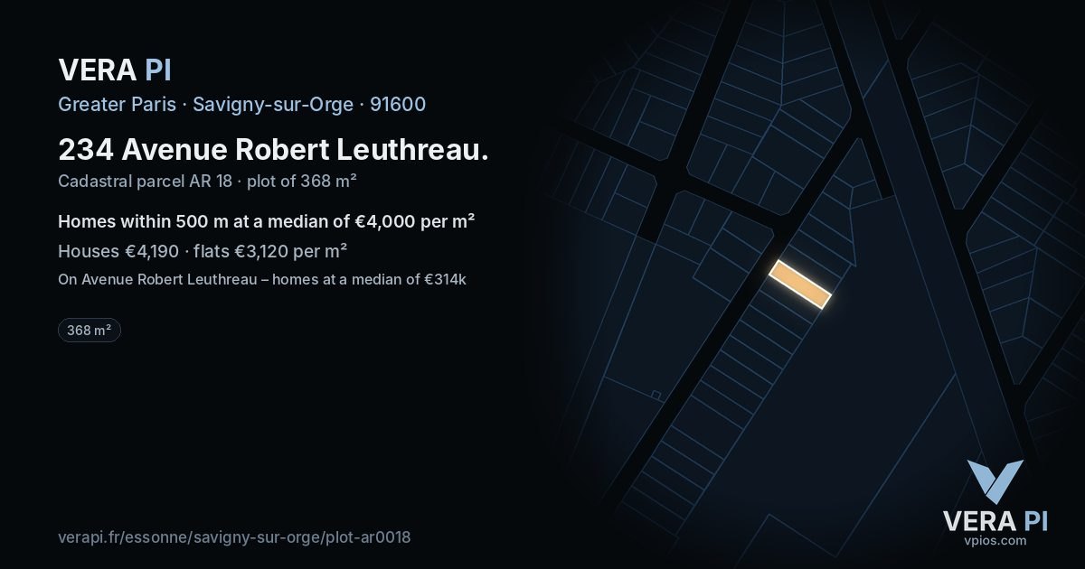 234 Avenue Robert Leuthreau, Savigny-sur-Orge at night – the plot lit, the parcels around coloured by the prices near them