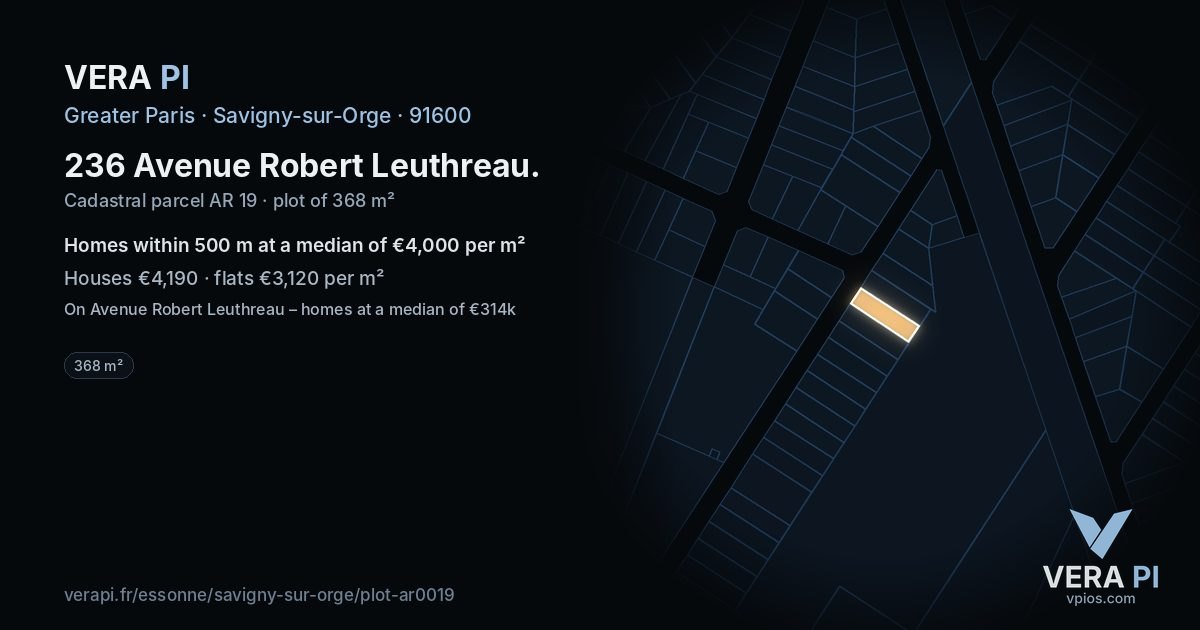 236 Avenue Robert Leuthreau, Savigny-sur-Orge at night – the plot lit, the parcels around coloured by the prices near them