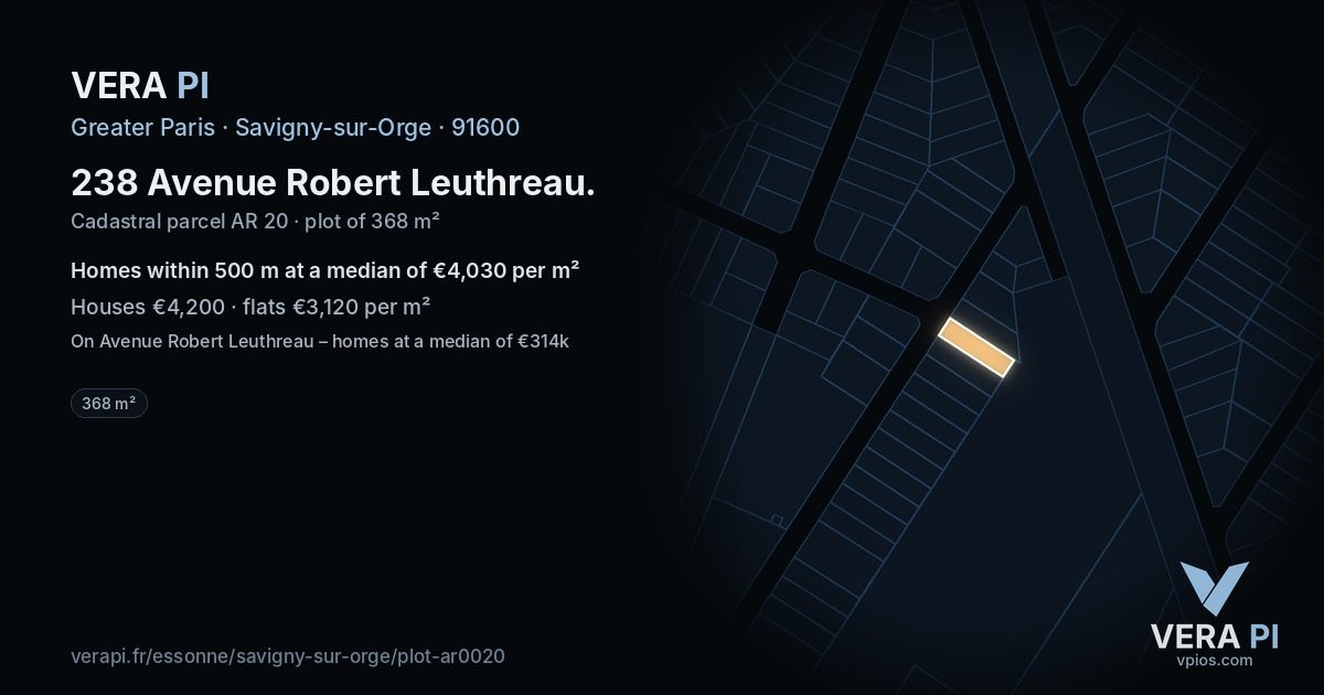 238 Avenue Robert Leuthreau, Savigny-sur-Orge at night – the plot lit, the parcels around coloured by the prices near them