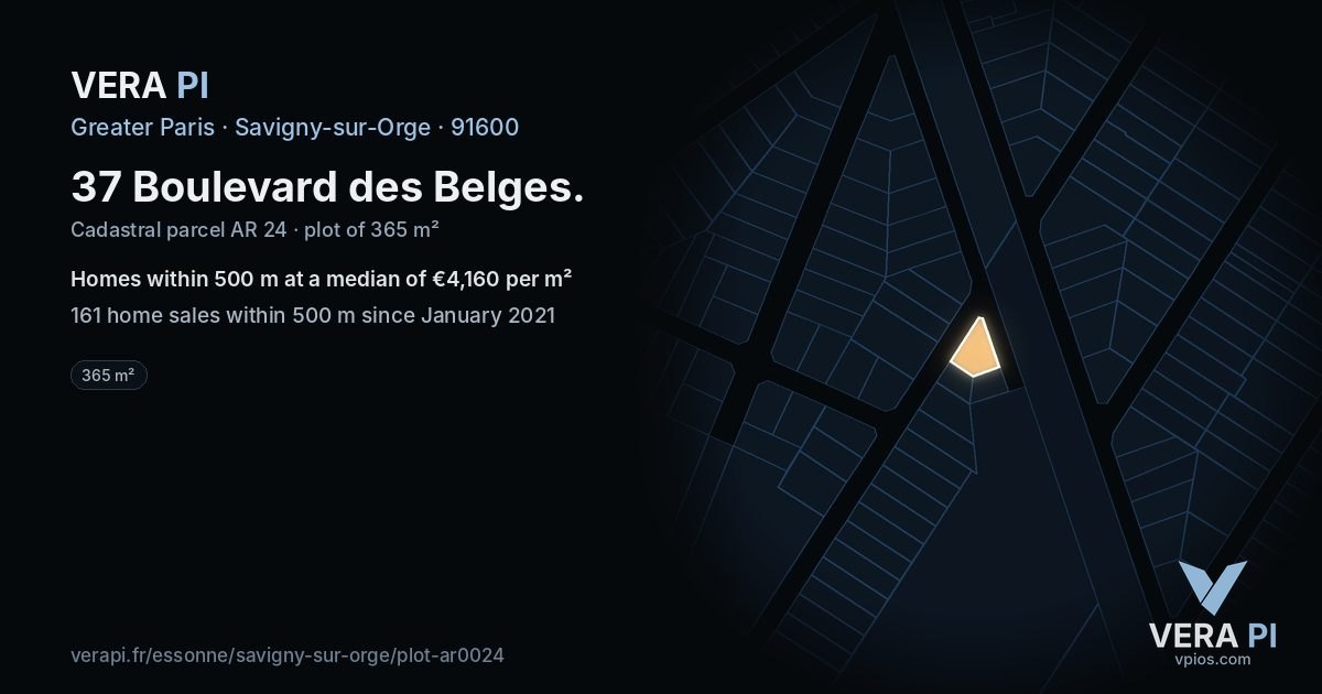 37 Boulevard des Belges, Savigny-sur-Orge at night – the plot lit, the parcels around coloured by the prices near them