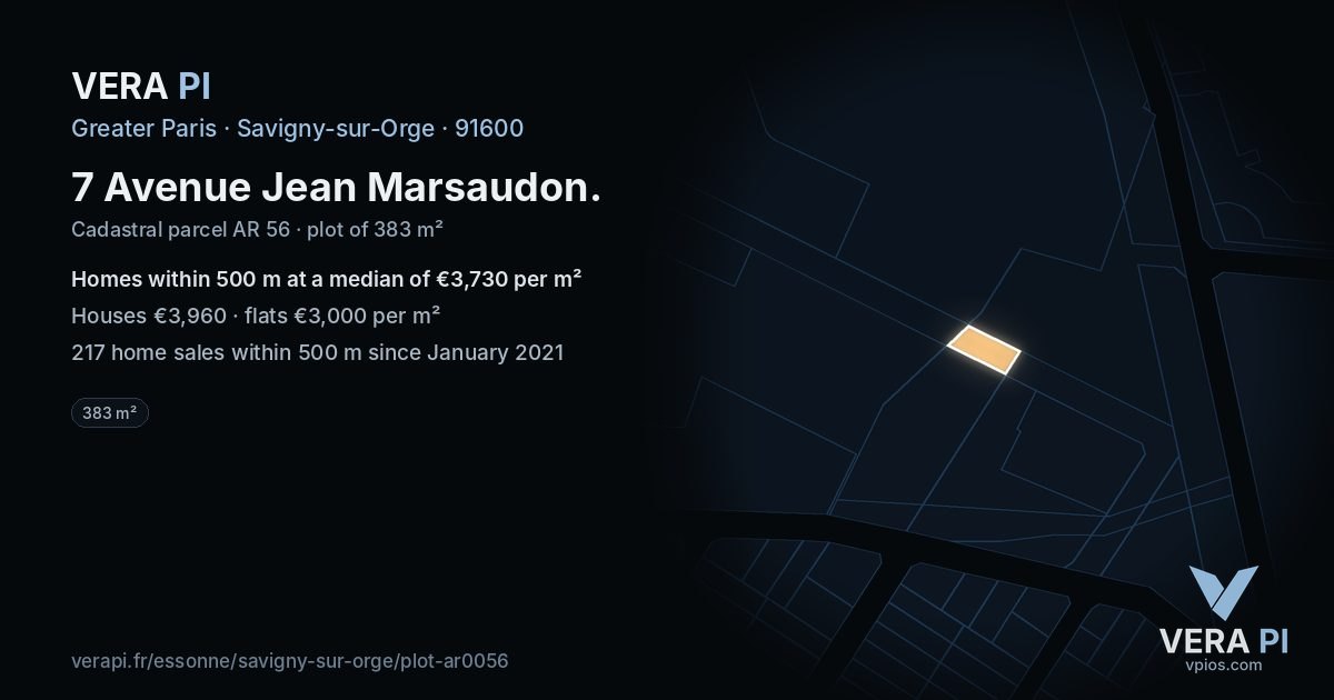 7 Avenue Jean Marsaudon, Savigny-sur-Orge at night – the plot lit, the parcels around coloured by the prices near them
