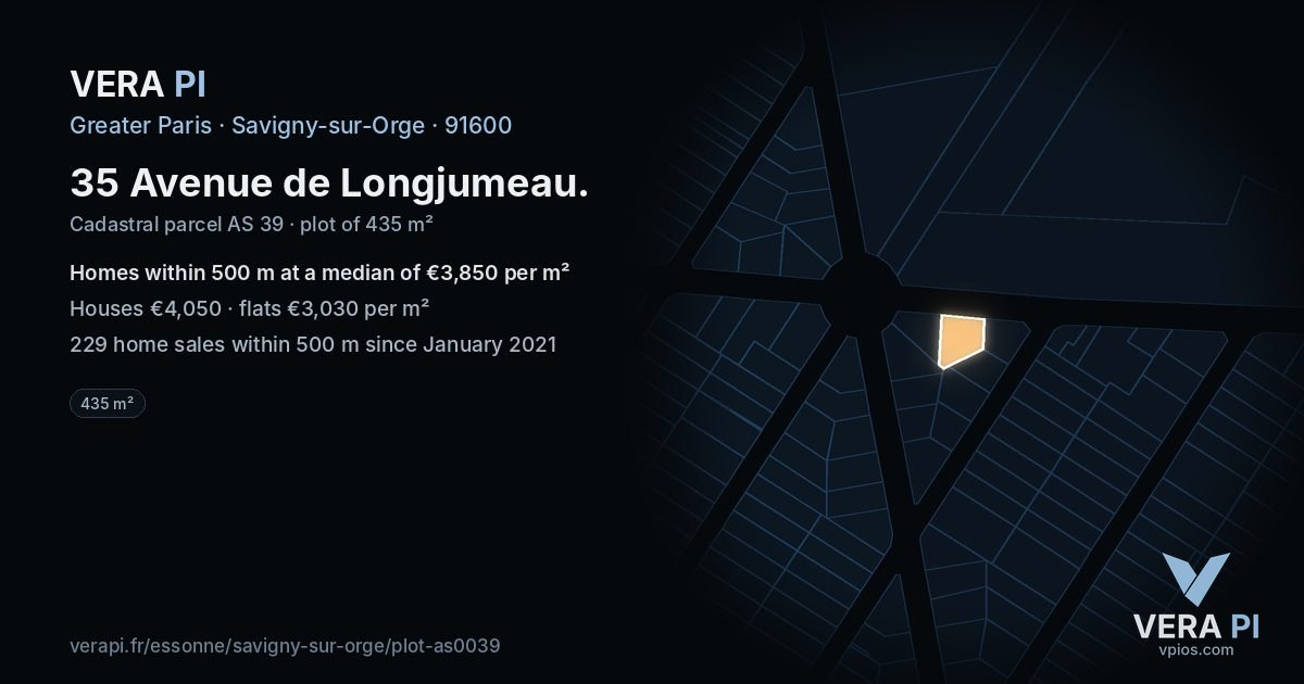 35 Avenue de Longjumeau, Savigny-sur-Orge at night – the plot lit, the parcels around coloured by the prices near them