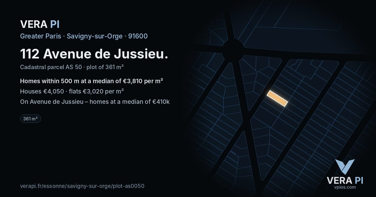 112 Avenue de Jussieu, Savigny-sur-Orge at night – the plot lit, the parcels around coloured by the prices near them