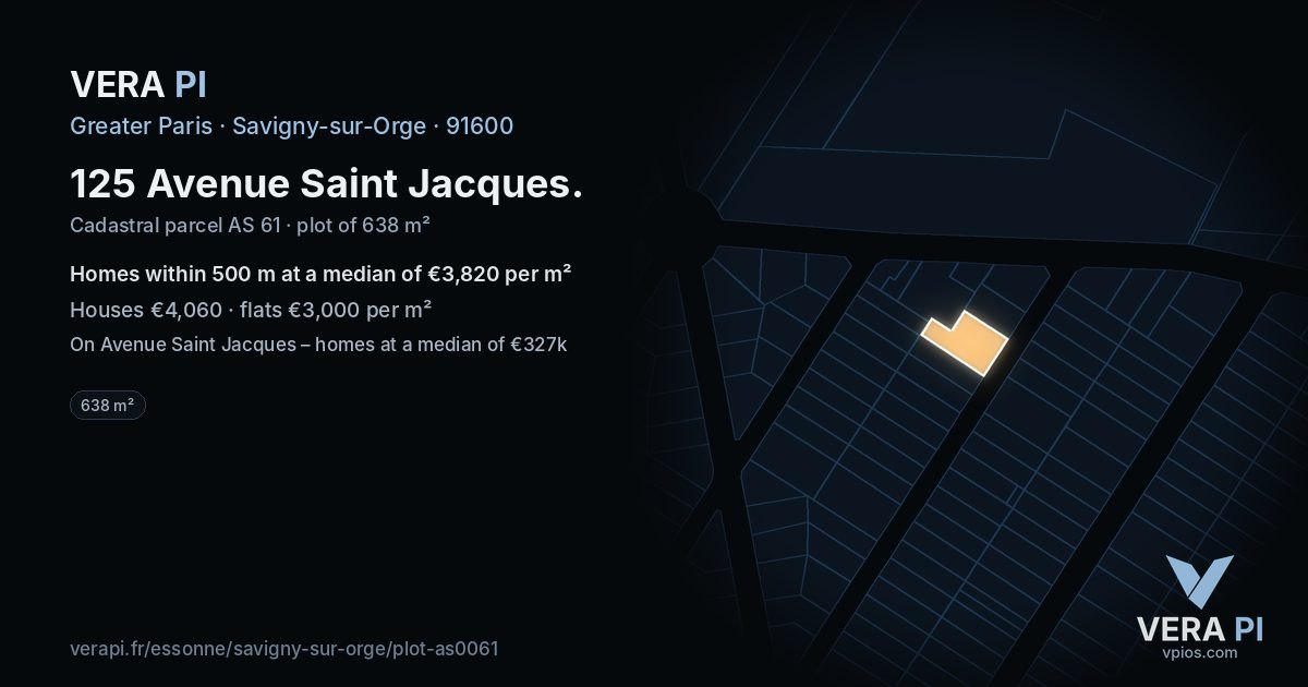 125 Avenue Saint Jacques, Savigny-sur-Orge at night – the plot lit, the parcels around coloured by the prices near them