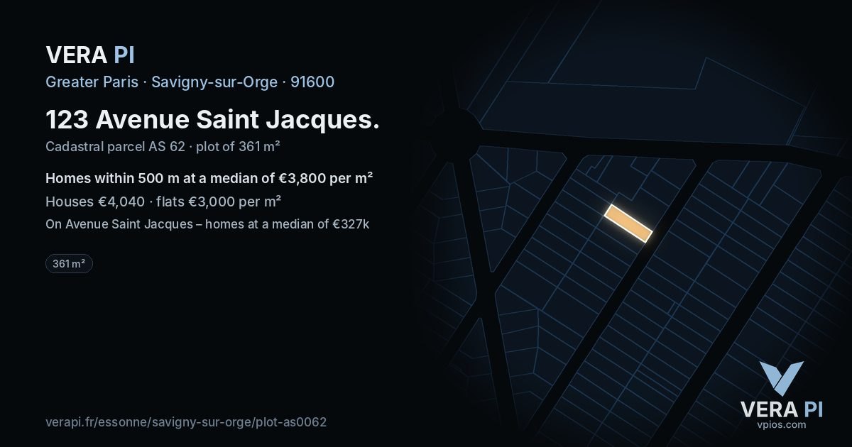 123 Avenue Saint Jacques, Savigny-sur-Orge at night – the plot lit, the parcels around coloured by the prices near them