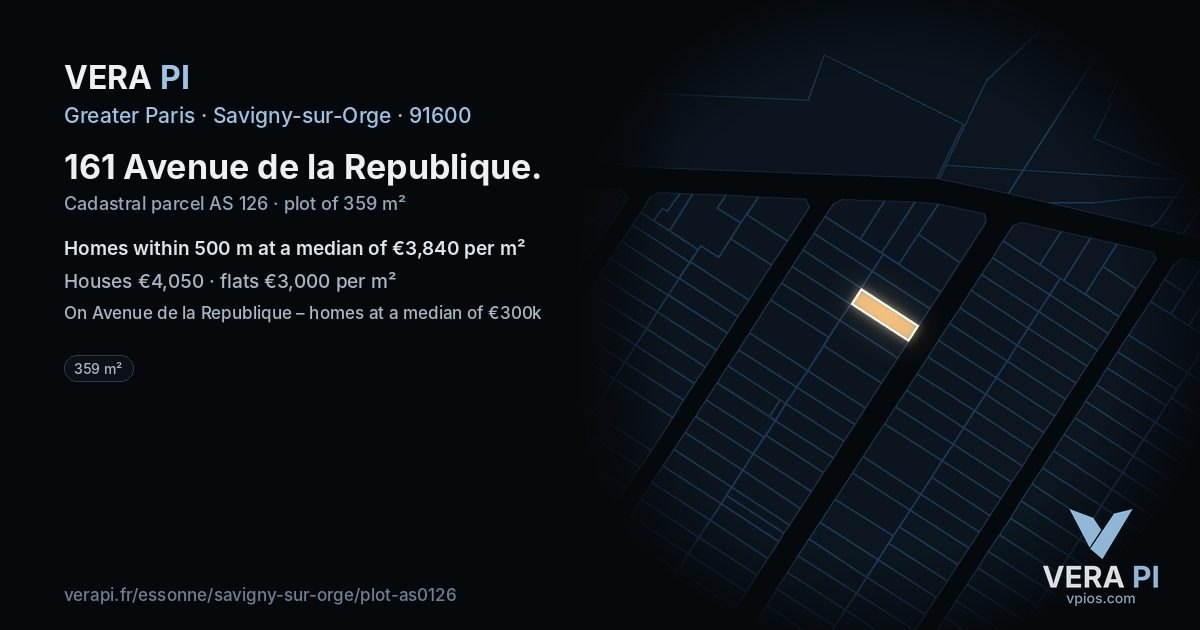 161 Avenue de la Republique, Savigny-sur-Orge at night – the plot lit, the parcels around coloured by the prices near them