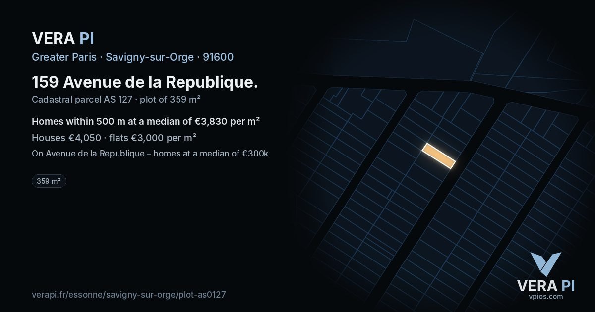 159 Avenue de la Republique, Savigny-sur-Orge at night – the plot lit, the parcels around coloured by the prices near them