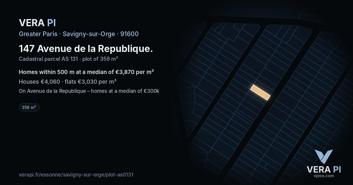 147 Avenue de la Republique, Savigny-sur-Orge at night – the plot lit, the parcels around coloured by the prices near them