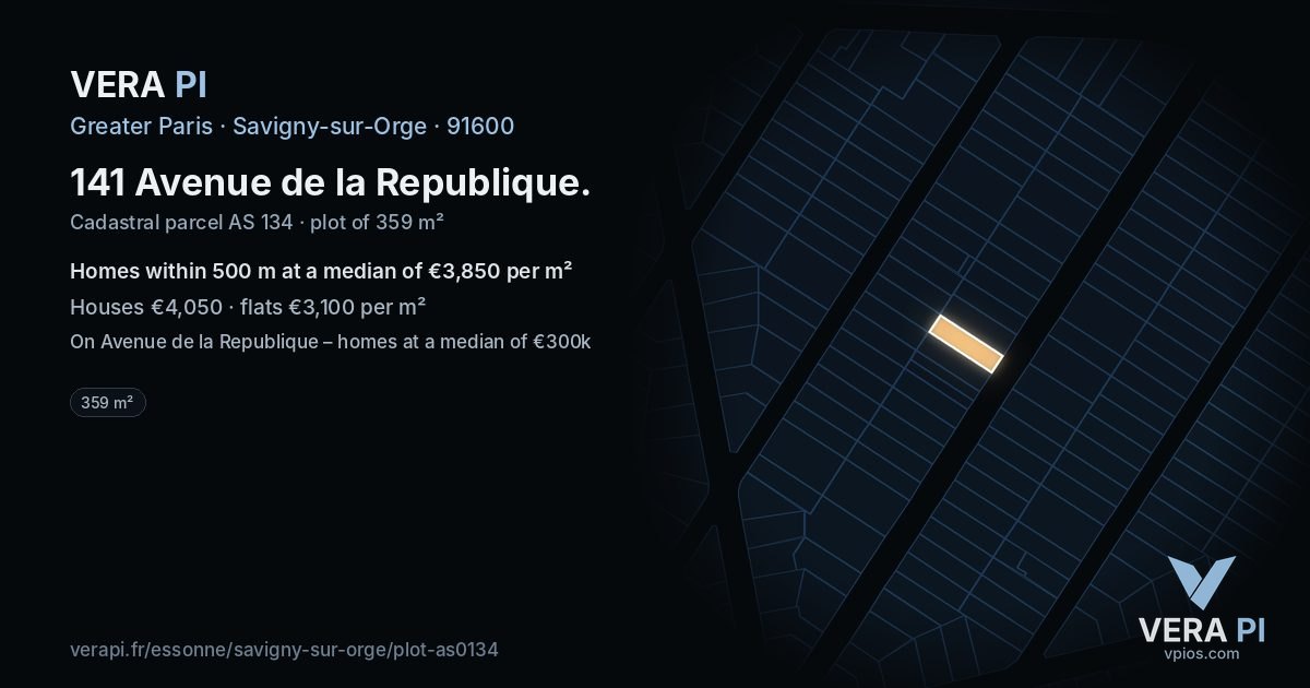 141 Avenue de la Republique, Savigny-sur-Orge at night – the plot lit, the parcels around coloured by the prices near them