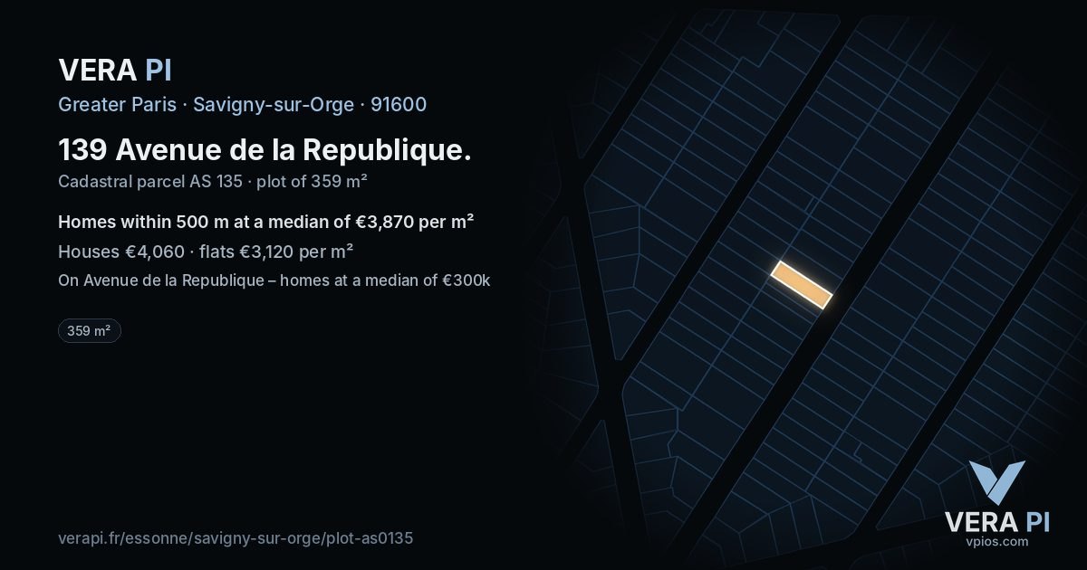 139 Avenue de la Republique, Savigny-sur-Orge at night – the plot lit, the parcels around coloured by the prices near them