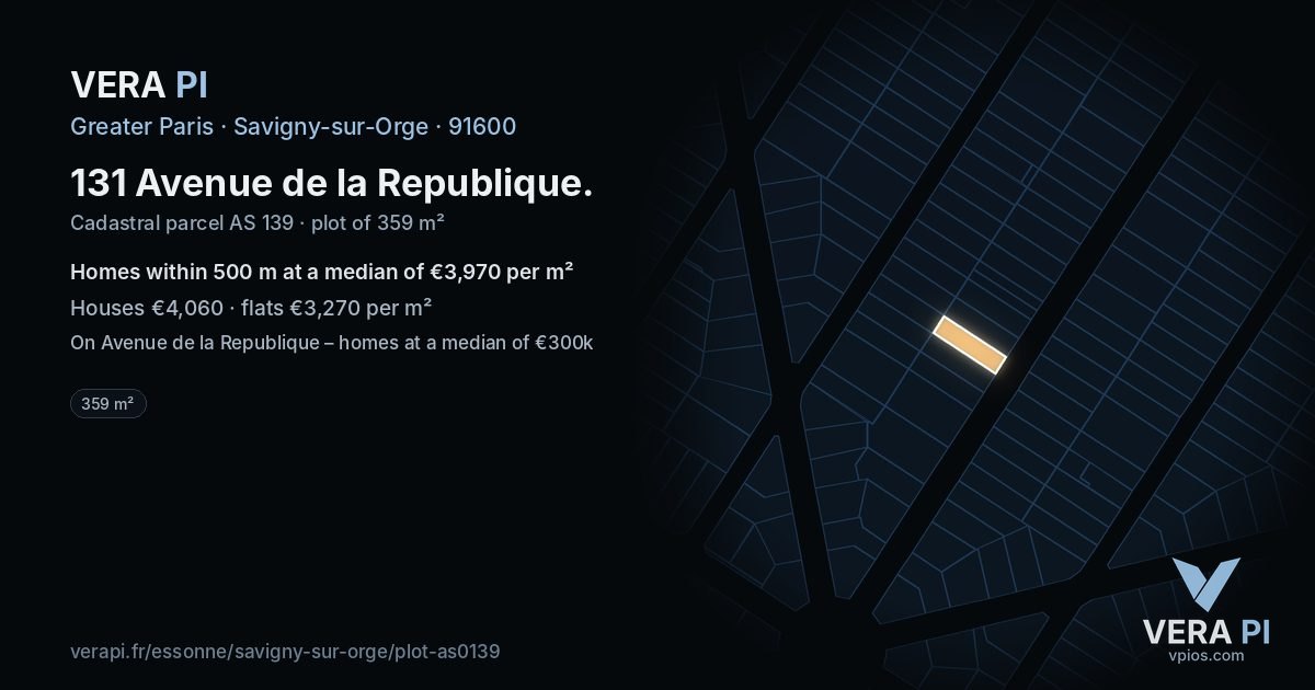 131 Avenue de la Republique, Savigny-sur-Orge at night – the plot lit, the parcels around coloured by the prices near them