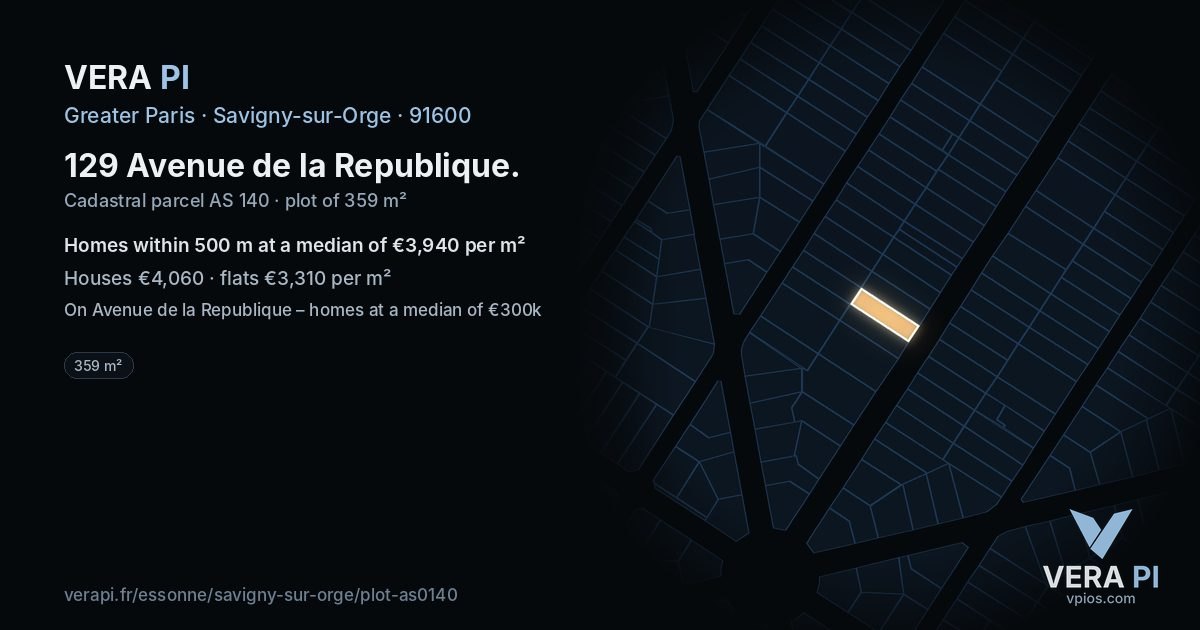 129 Avenue de la Republique, Savigny-sur-Orge at night – the plot lit, the parcels around coloured by the prices near them