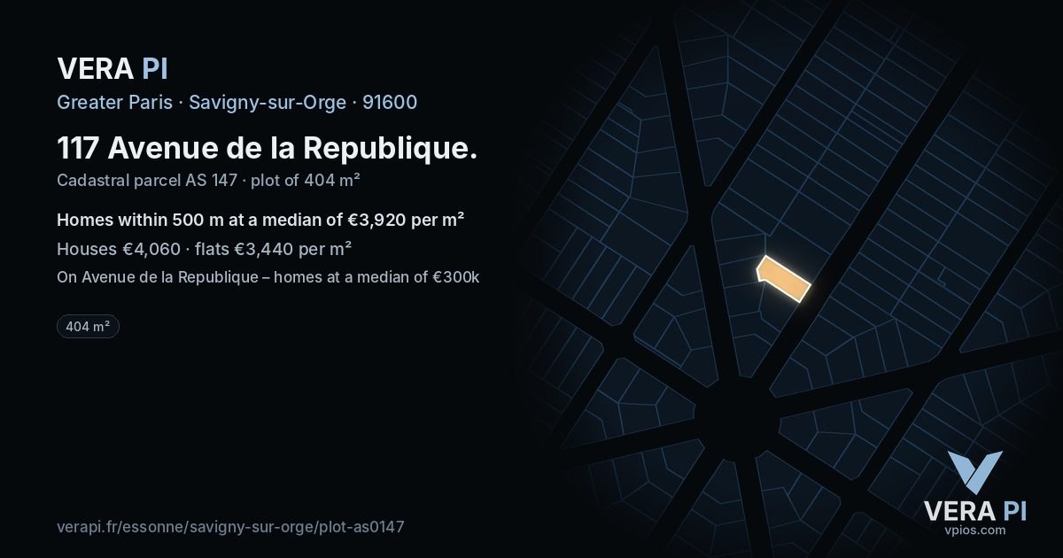 117 Avenue de la Republique, Savigny-sur-Orge at night – the plot lit, the parcels around coloured by the prices near them