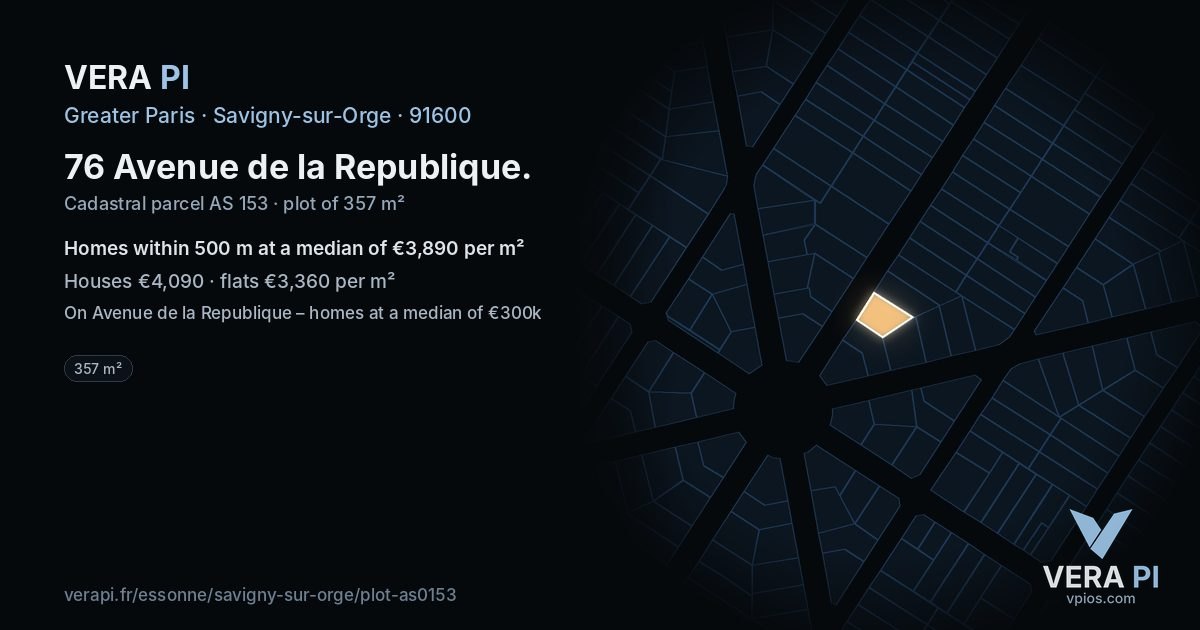 76 Avenue de la Republique, Savigny-sur-Orge at night – the plot lit, the parcels around coloured by the prices near them