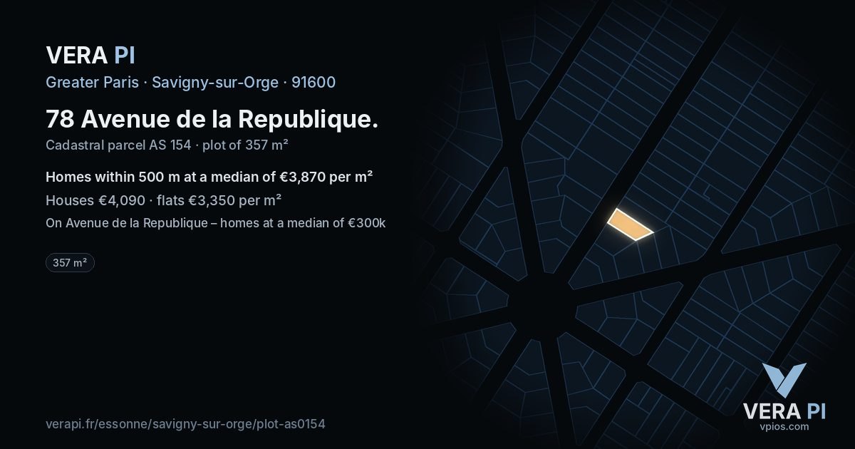 78 Avenue de la Republique, Savigny-sur-Orge at night – the plot lit, the parcels around coloured by the prices near them