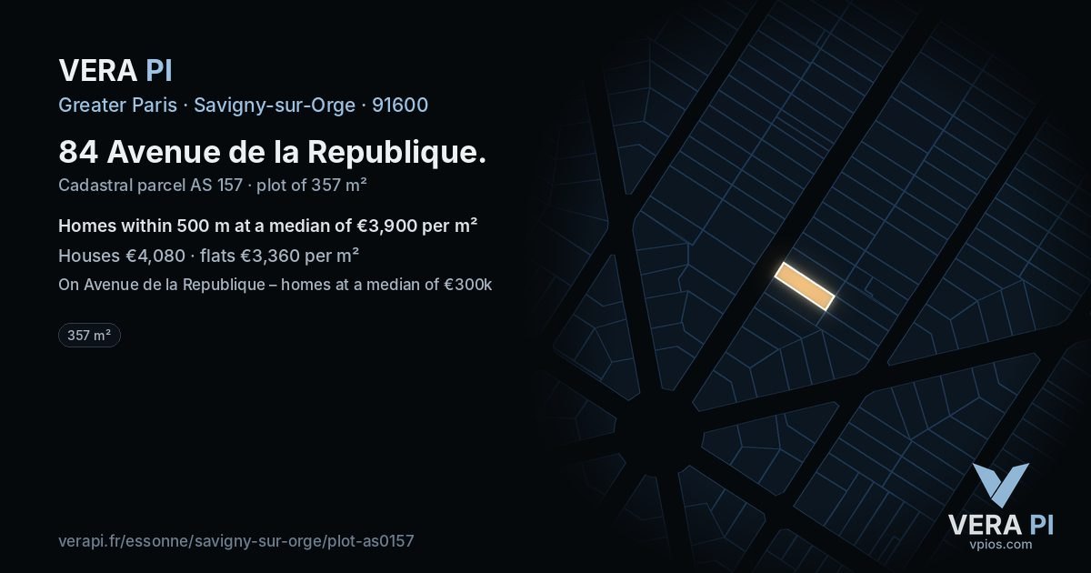 84 Avenue de la Republique, Savigny-sur-Orge at night – the plot lit, the parcels around coloured by the prices near them