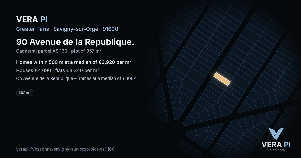 90 Avenue de la Republique, Savigny-sur-Orge at night – the plot lit, the parcels around coloured by the prices near them