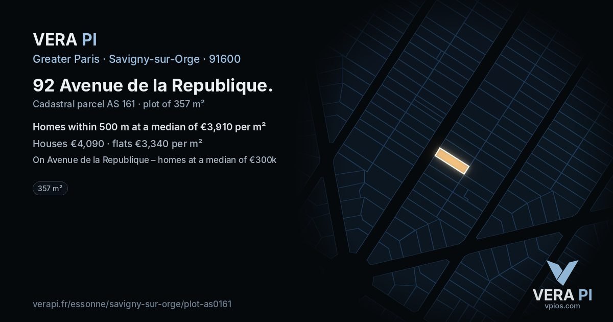 92 Avenue de la Republique, Savigny-sur-Orge at night – the plot lit, the parcels around coloured by the prices near them