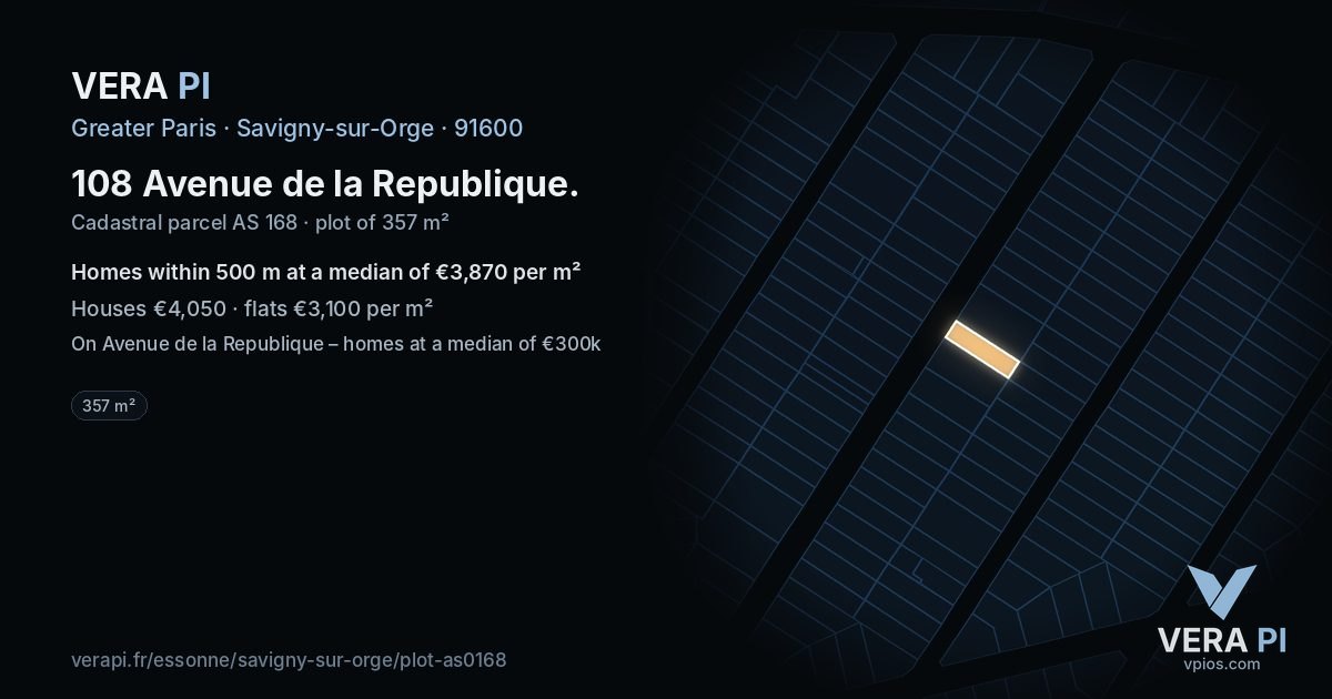 108 Avenue de la Republique, Savigny-sur-Orge at night – the plot lit, the parcels around coloured by the prices near them