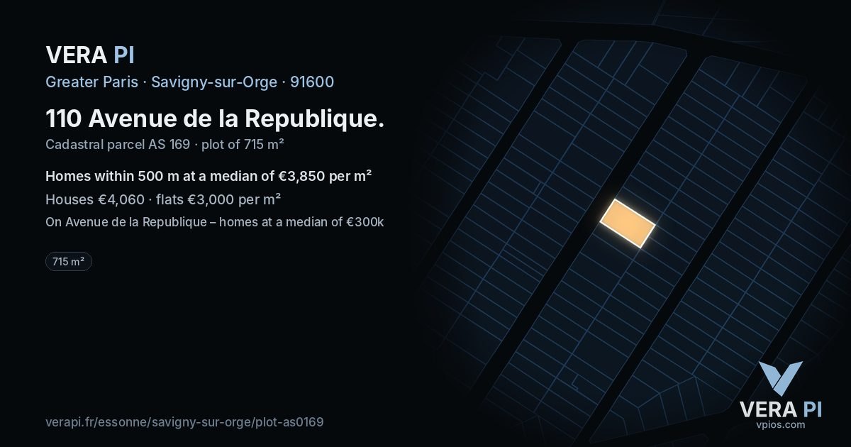 110 Avenue de la Republique, Savigny-sur-Orge at night – the plot lit, the parcels around coloured by the prices near them