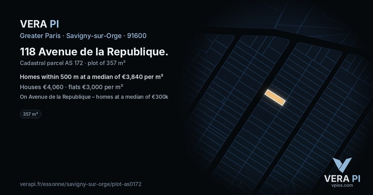 118 Avenue de la Republique, Savigny-sur-Orge at night – the plot lit, the parcels around coloured by the prices near them