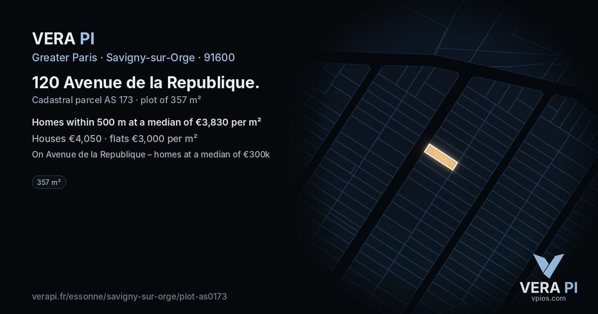 120 Avenue de la Republique, Savigny-sur-Orge at night – the plot lit, the parcels around coloured by the prices near them