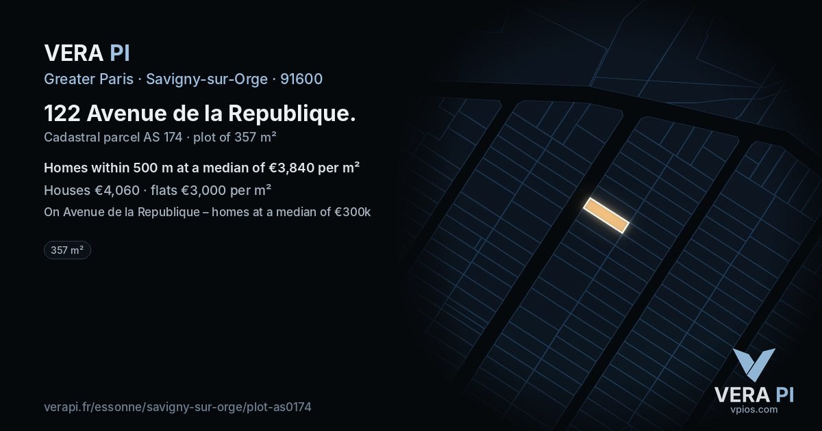 122 Avenue de la Republique, Savigny-sur-Orge at night – the plot lit, the parcels around coloured by the prices near them