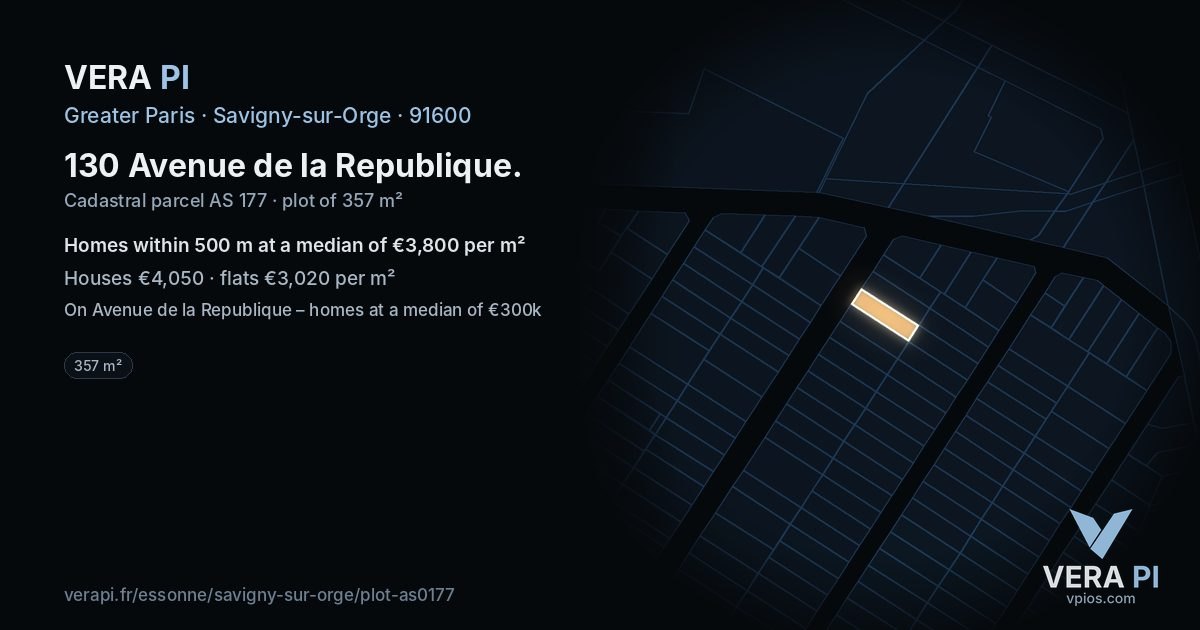 130 Avenue de la Republique, Savigny-sur-Orge at night – the plot lit, the parcels around coloured by the prices near them