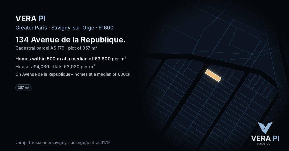 134 Avenue de la Republique, Savigny-sur-Orge at night – the plot lit, the parcels around coloured by the prices near them